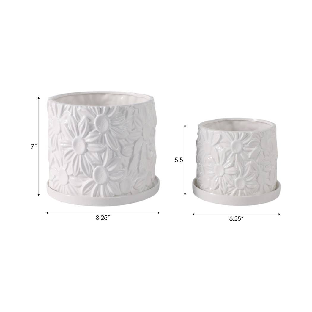 Ceramic Daisy Flower Planters Set of 2 - White, 6/8 in.