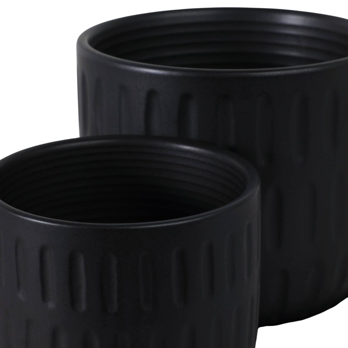 Ceramic Textured Saucer Planters - Black