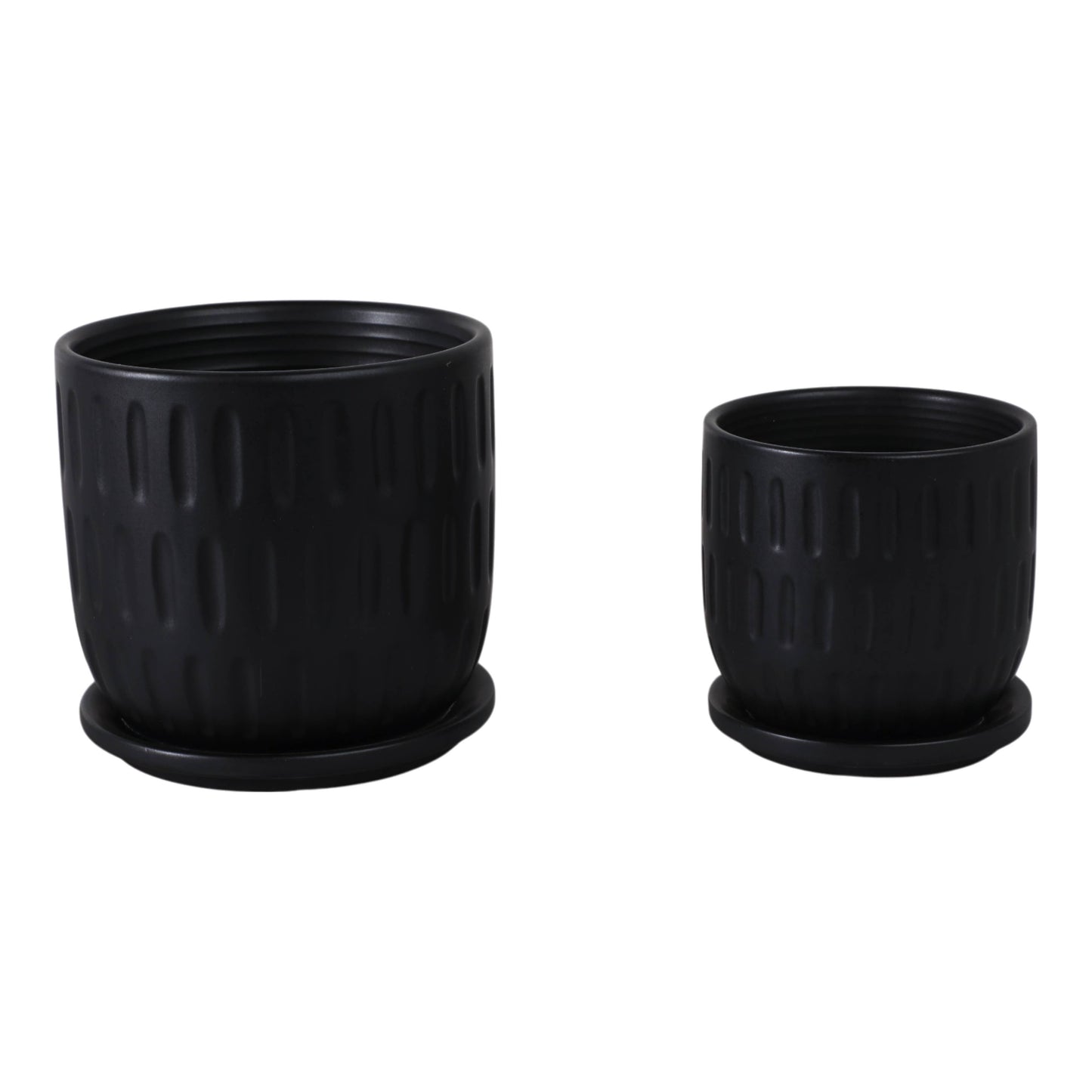 Ceramic Textured Saucer Planters - Black