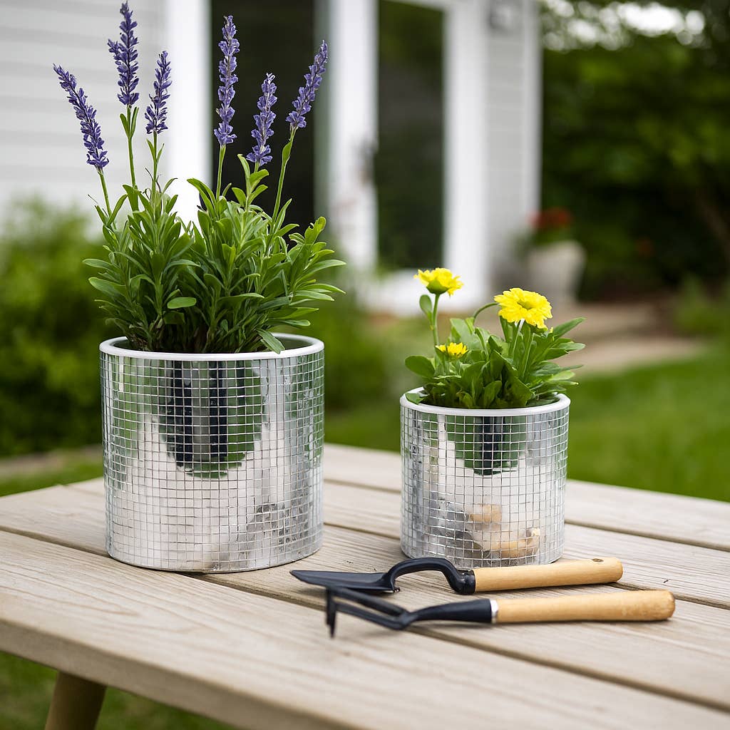 Ceramic Elegant Disco Planters  - Silver,