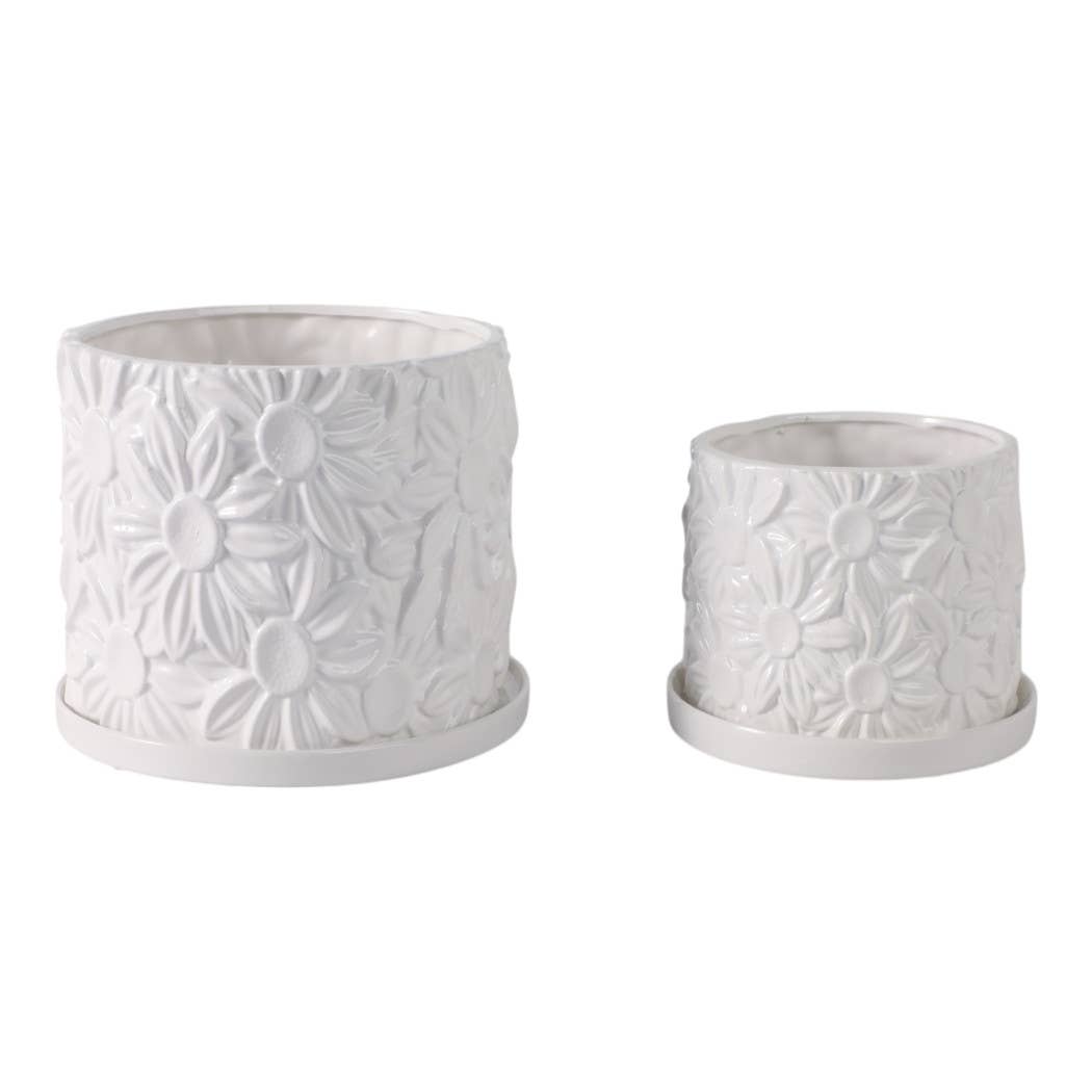 Ceramic Daisy Flower Planters Set of 2 - White, 6/8 in.
