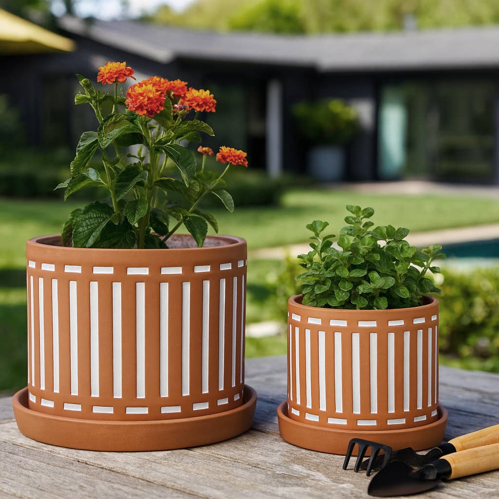 Ceramic Cutout Saucers Planters Set of 2 - Orange, 6/8 in.