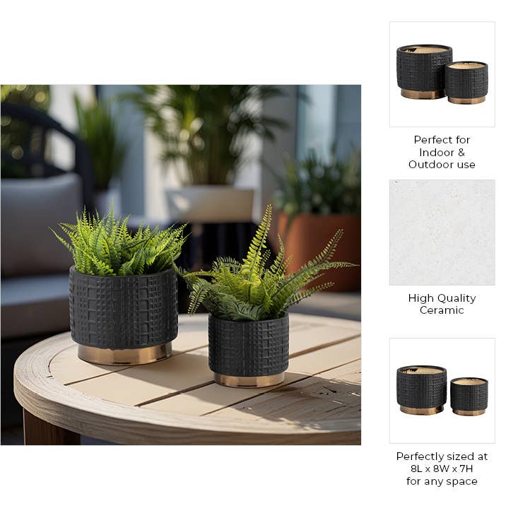 Ceramic Raised Mesh Planter - Black, 6 in