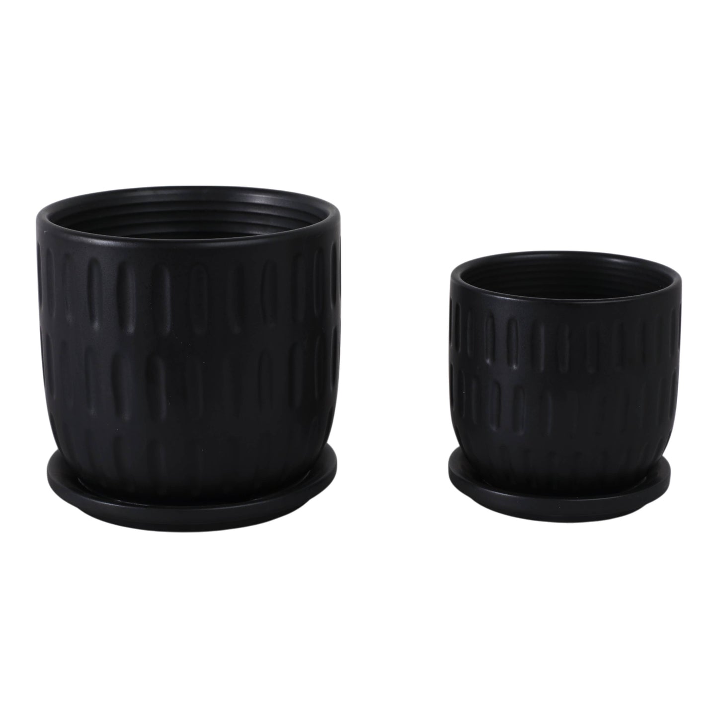 Ceramic Textured Saucer Planters - Black