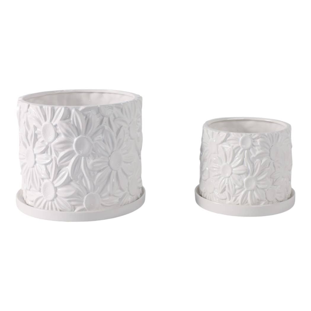 Ceramic Daisy Flower Planters Set of 2 - White, 6/8 in.