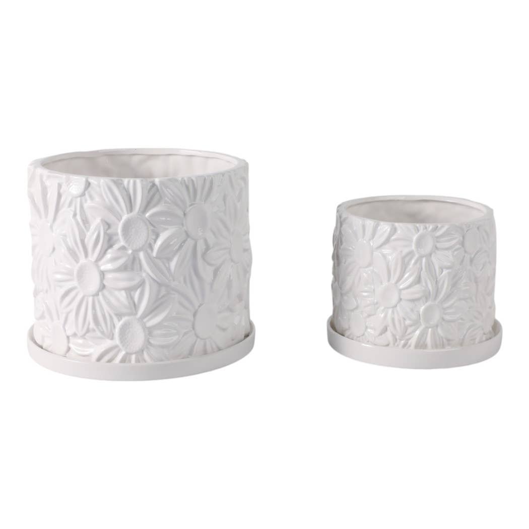 Ceramic Daisy Flower Planters Set of 2 - White, 6/8 in.