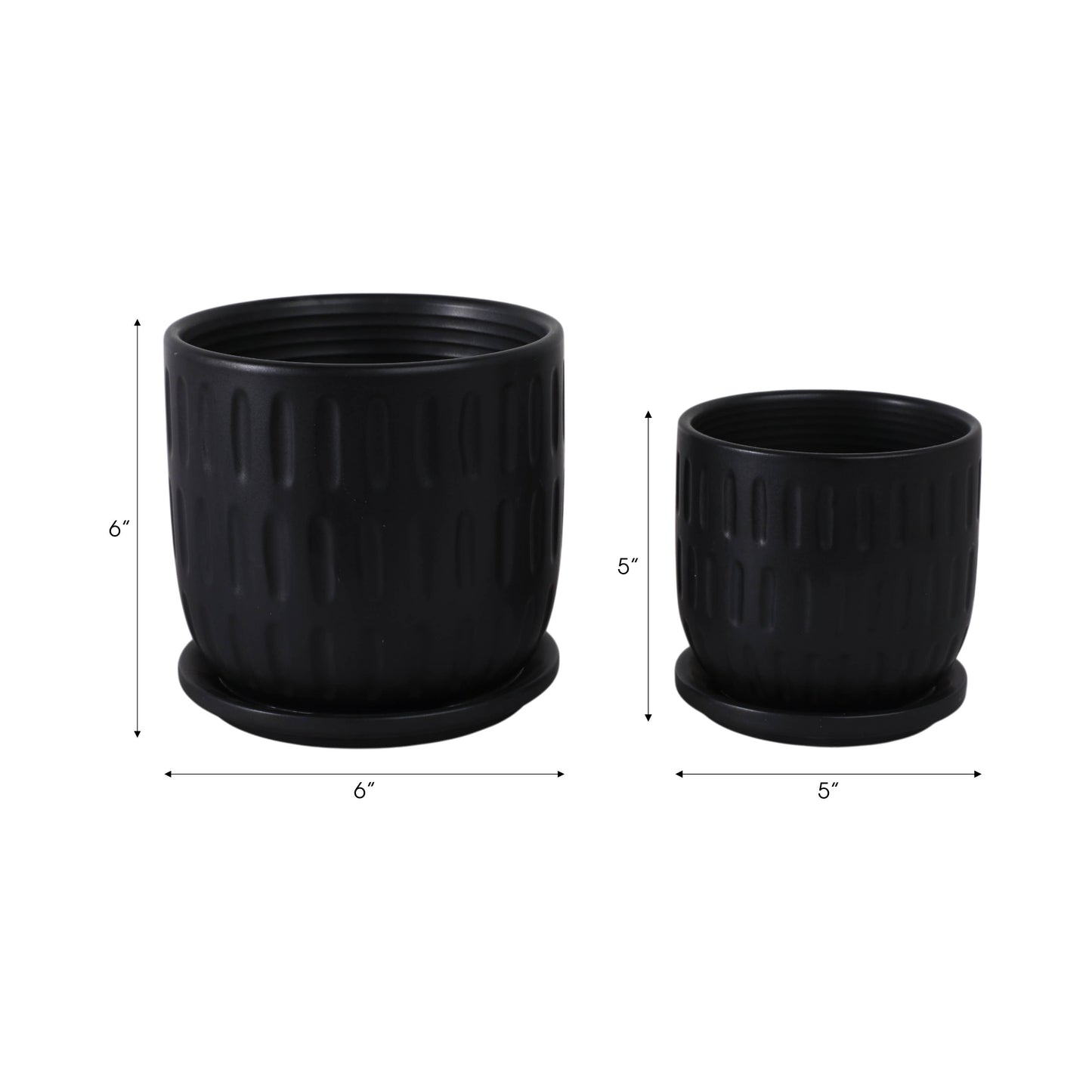 Ceramic Textured Saucer Planters - Black