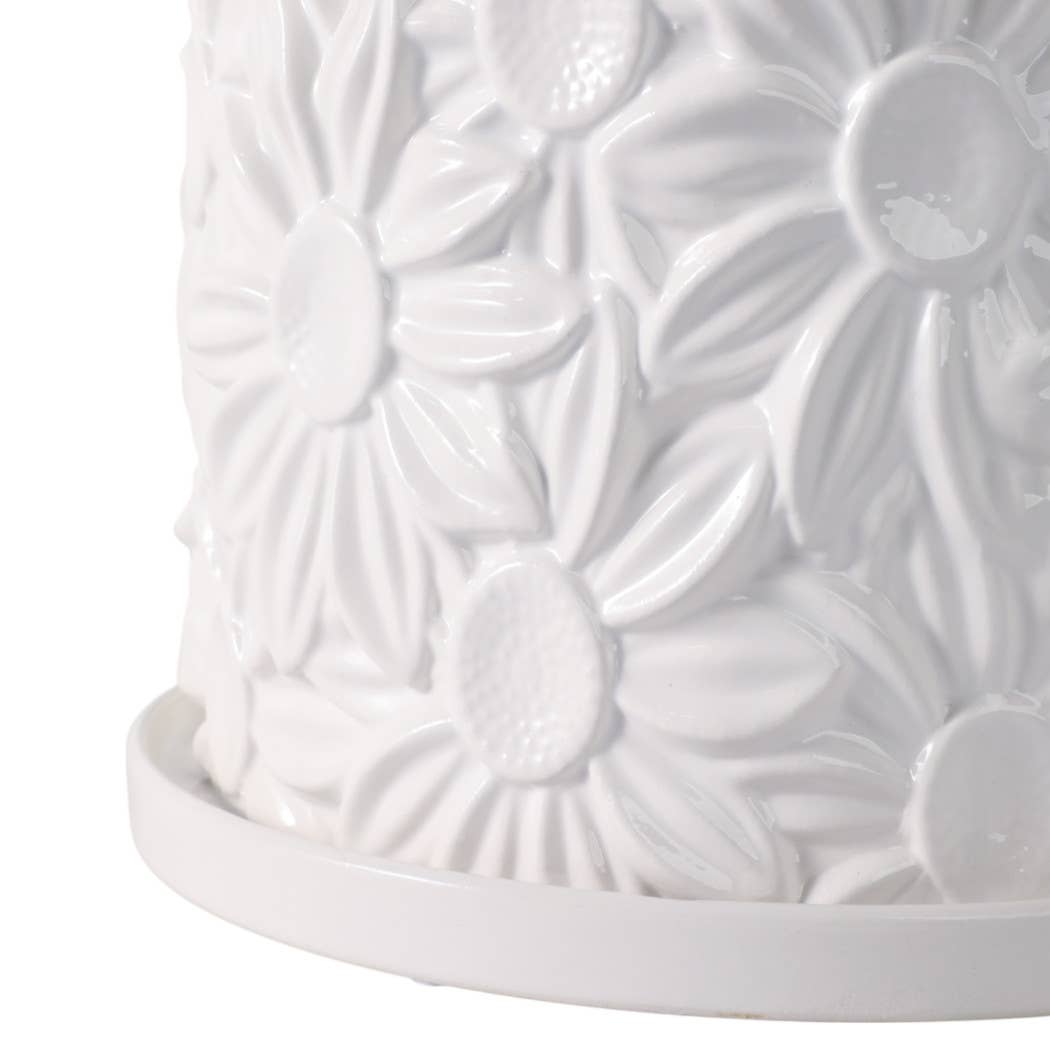 Ceramic Daisy Flower Planters Set of 2 - White, 6/8 in.