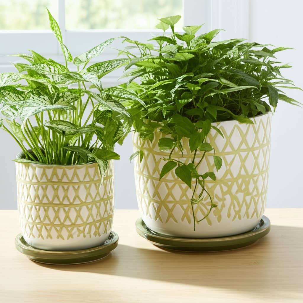 Ceramic X Design Saucer Planter