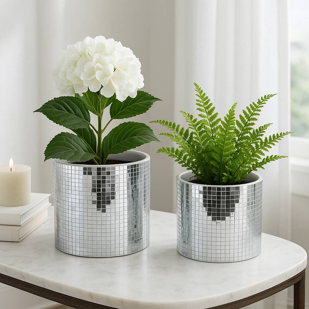 Ceramic Elegant Disco Planters  - Silver,