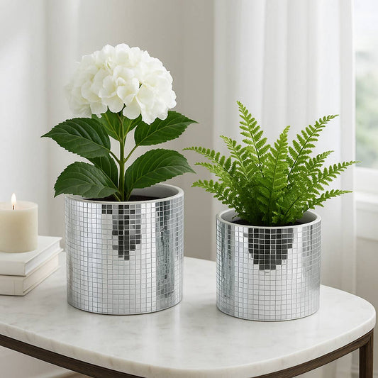 Ceramic Elegant Disco Planters  - Silver,