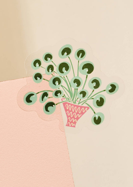 Pilea Houseplant Illustrated Transparent Sticker