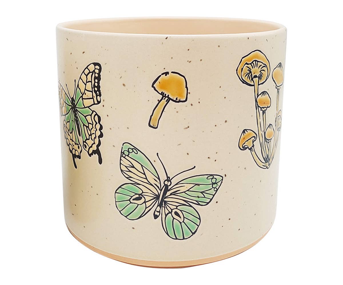 MUSHROOMS AND MOTHS PLANTER 6.5" , 5"/6.5" NESTED WITH 78155