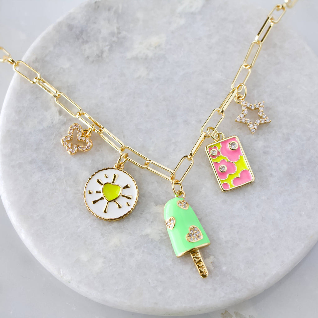Enamel Summer Paperclip Charm Necklace