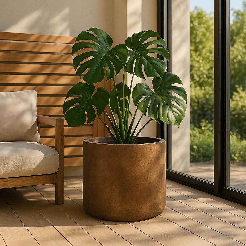 Plant Pot - Brown Ceramic Round Resin Textured Finish, 24 in
