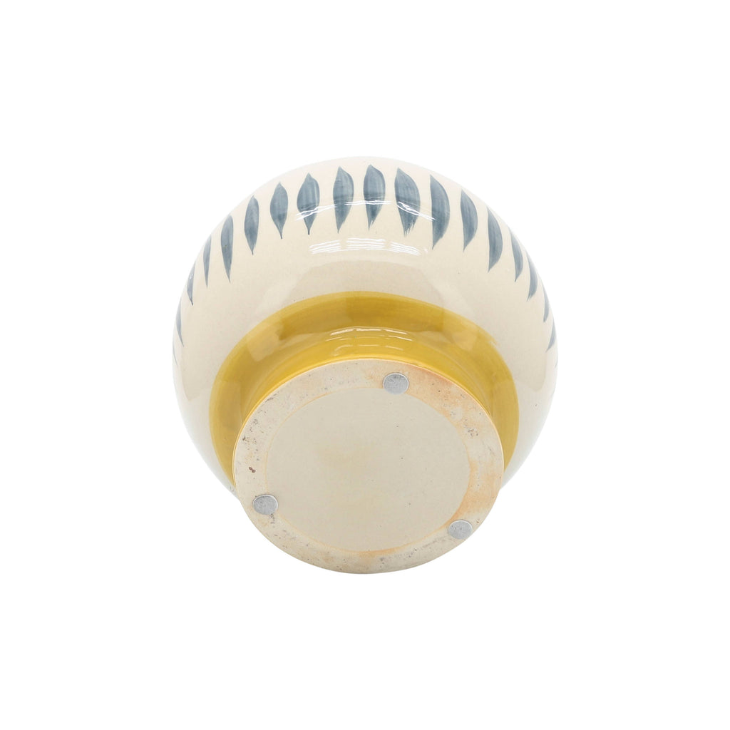 Ivory/Yellow Ceramic Round with Artsy Face, 7 in