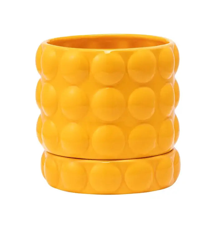 Yellow Textured Ceramic Planter w/Saucer Item #33872