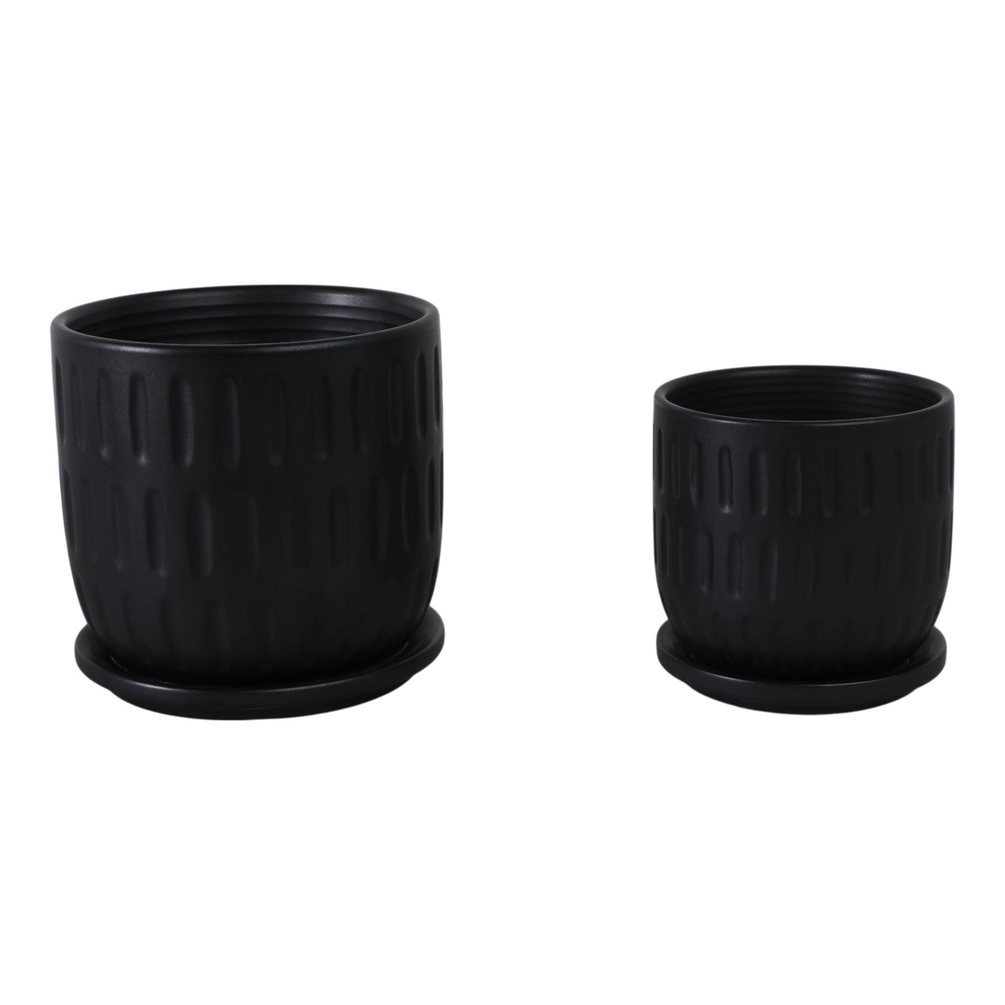 Ceramic Textured Saucer Planters - Black
