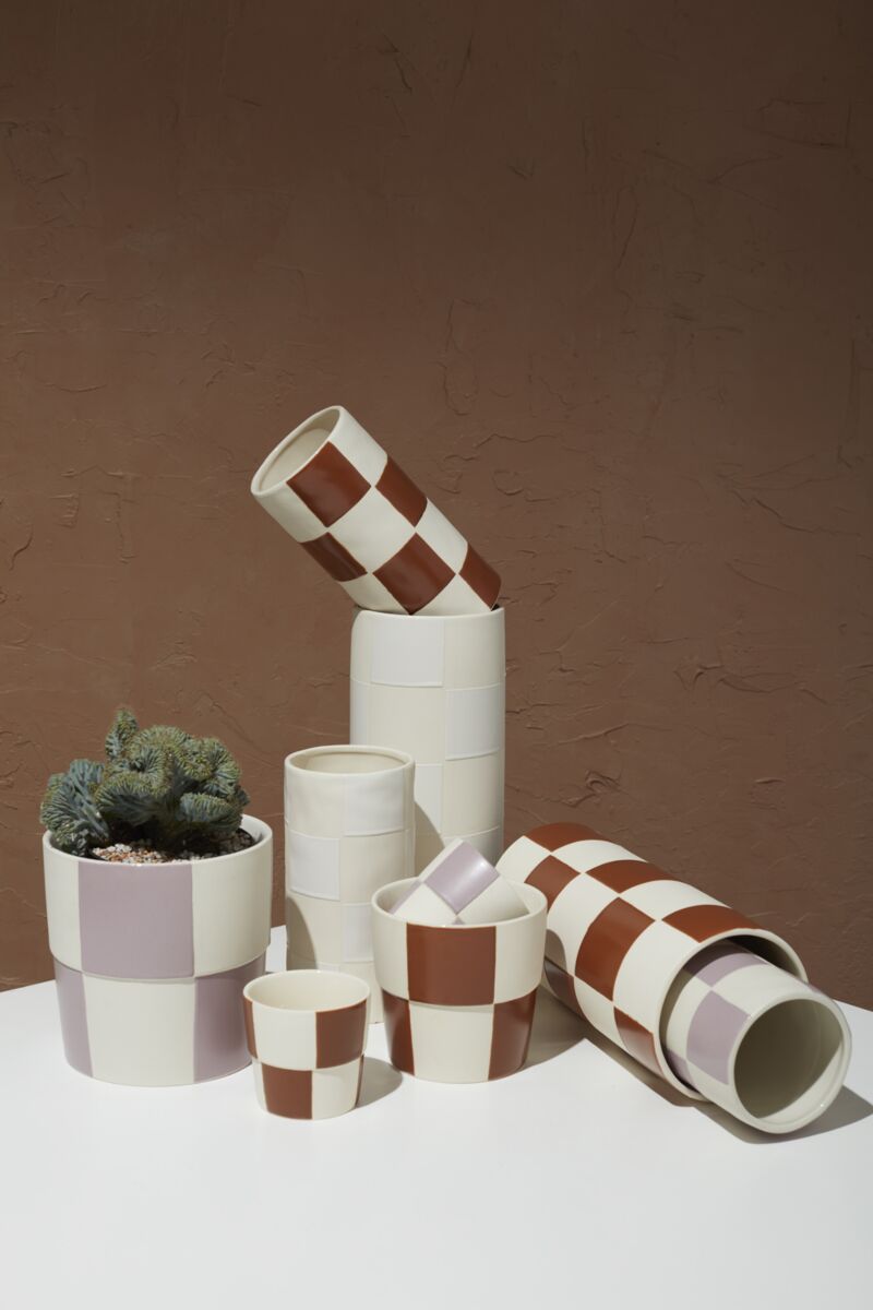 Checkerboard Pot TerraCotta