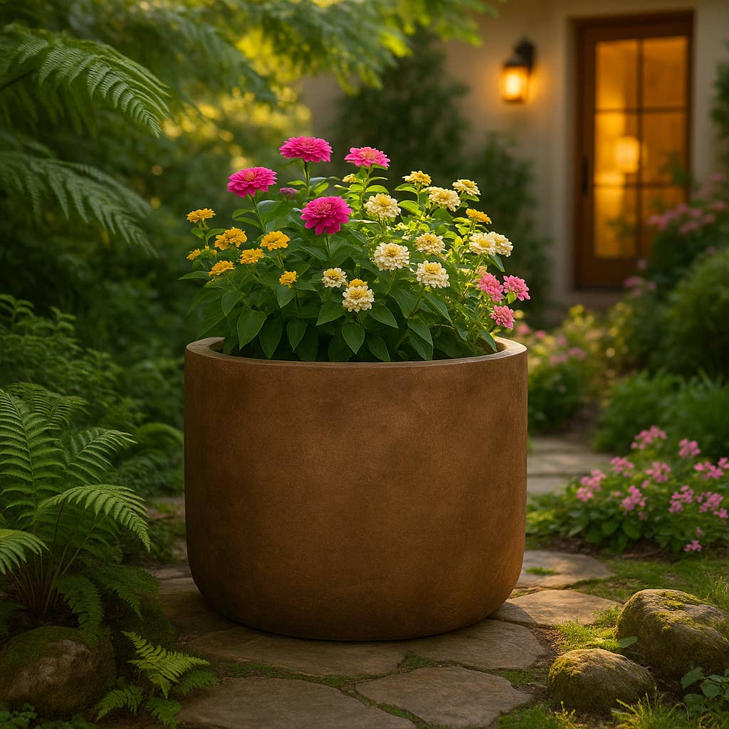 Plant Pot - Brown Ceramic Round Resin Textured Finish, 24 in