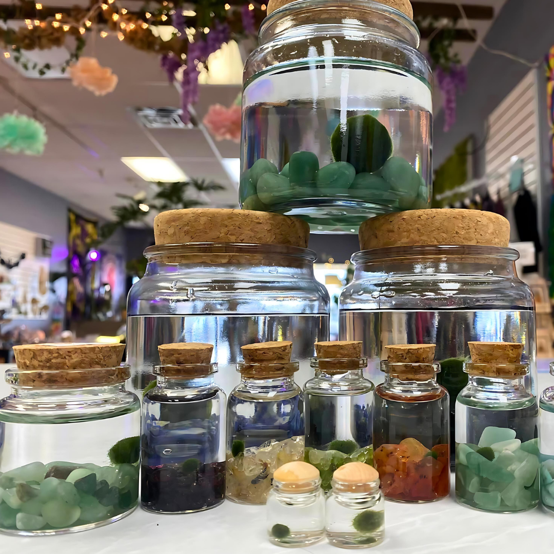 Small Marimo Moss Ball Terrarium with Aventurine Gemstones