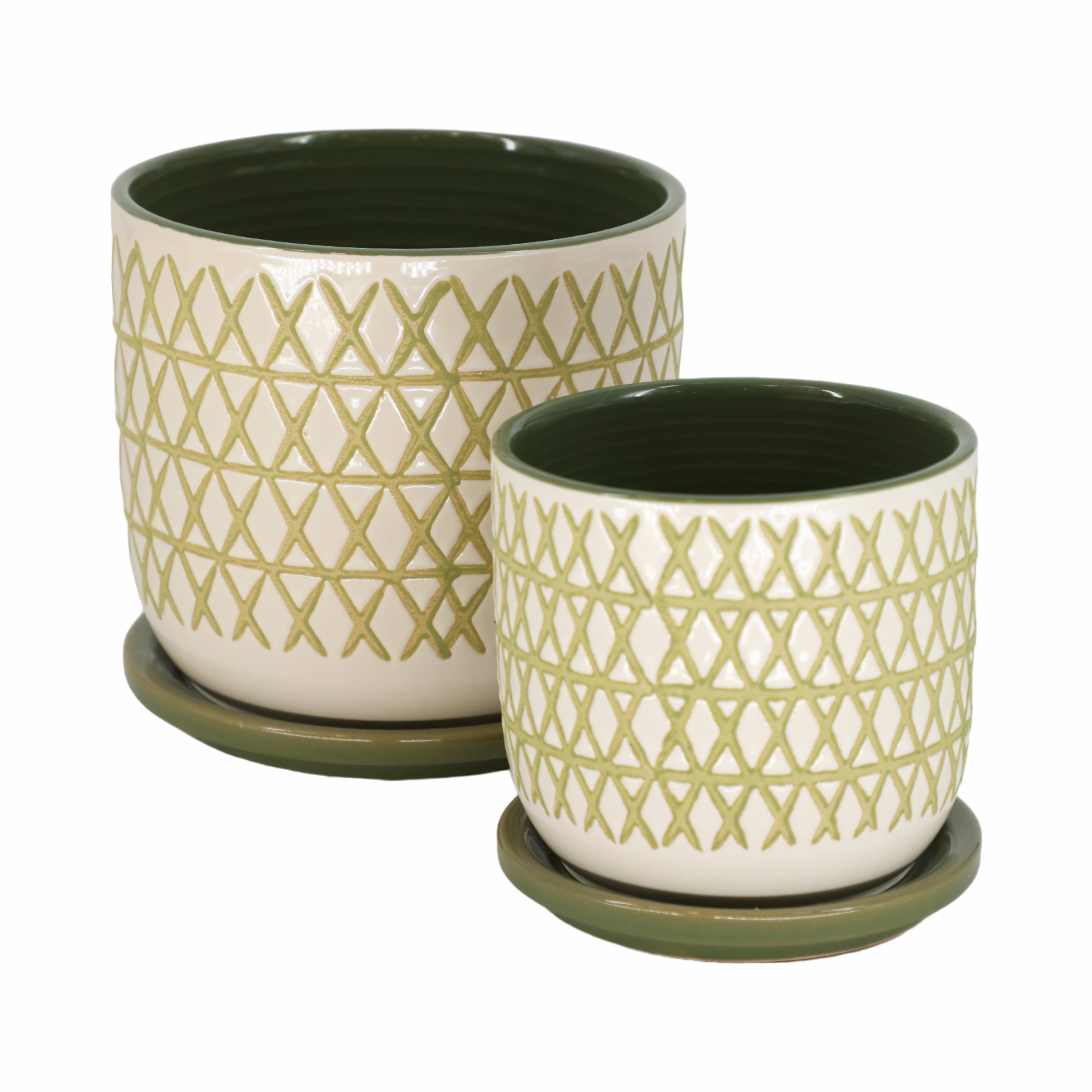 Ceramic X Design Saucer Planter