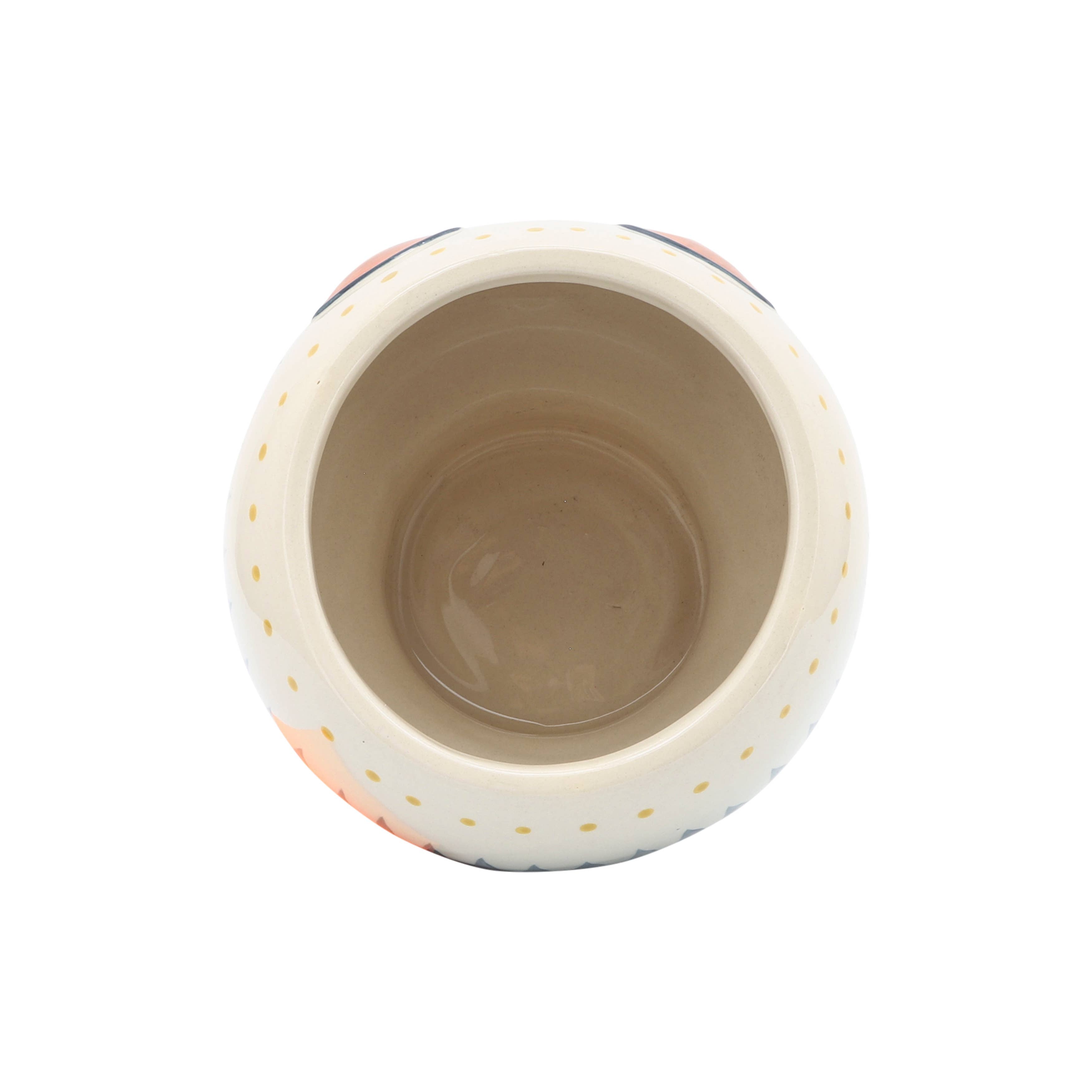 Ivory/Yellow Ceramic Round with Artsy Face, 7 in