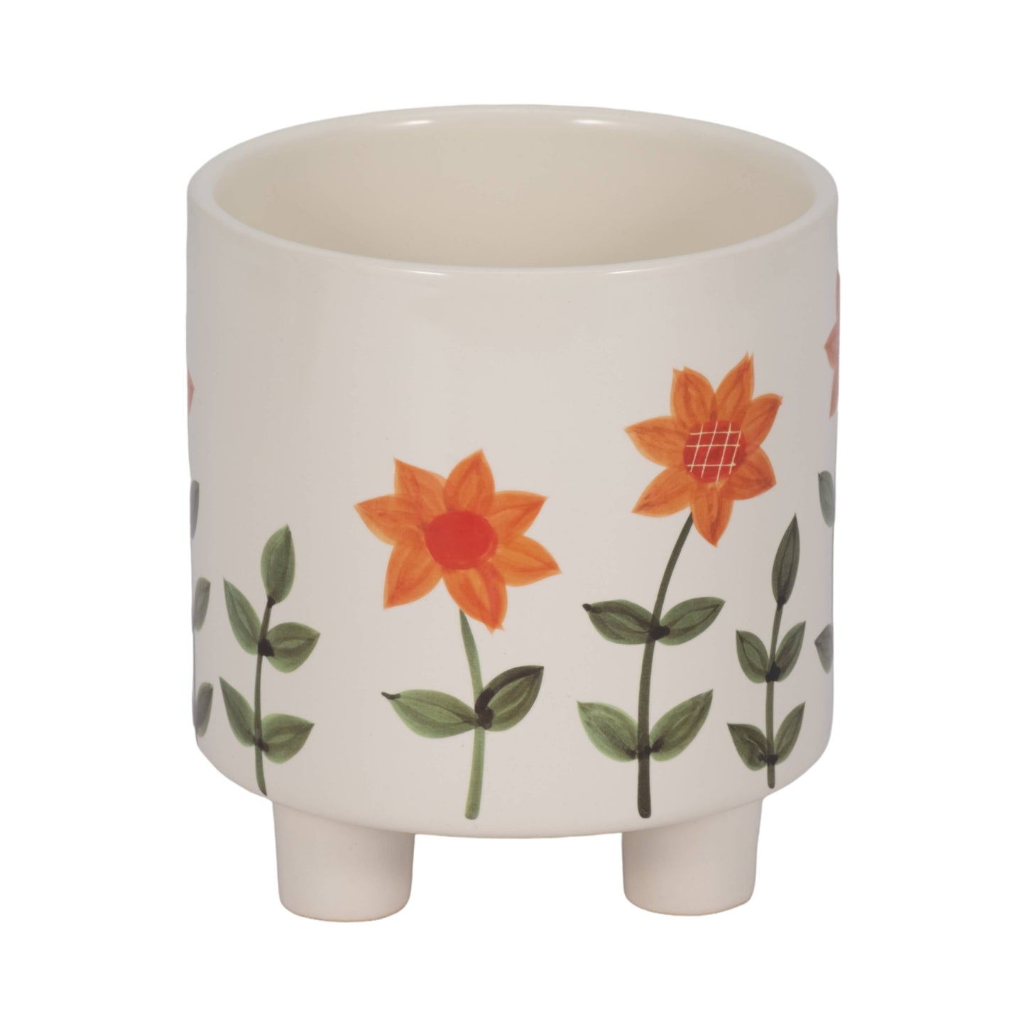 6 in. White Resin Footed Hand Painted Planter