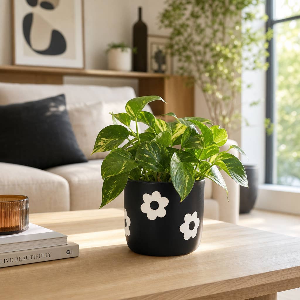 Black/White Ceramic Raised Flower Power