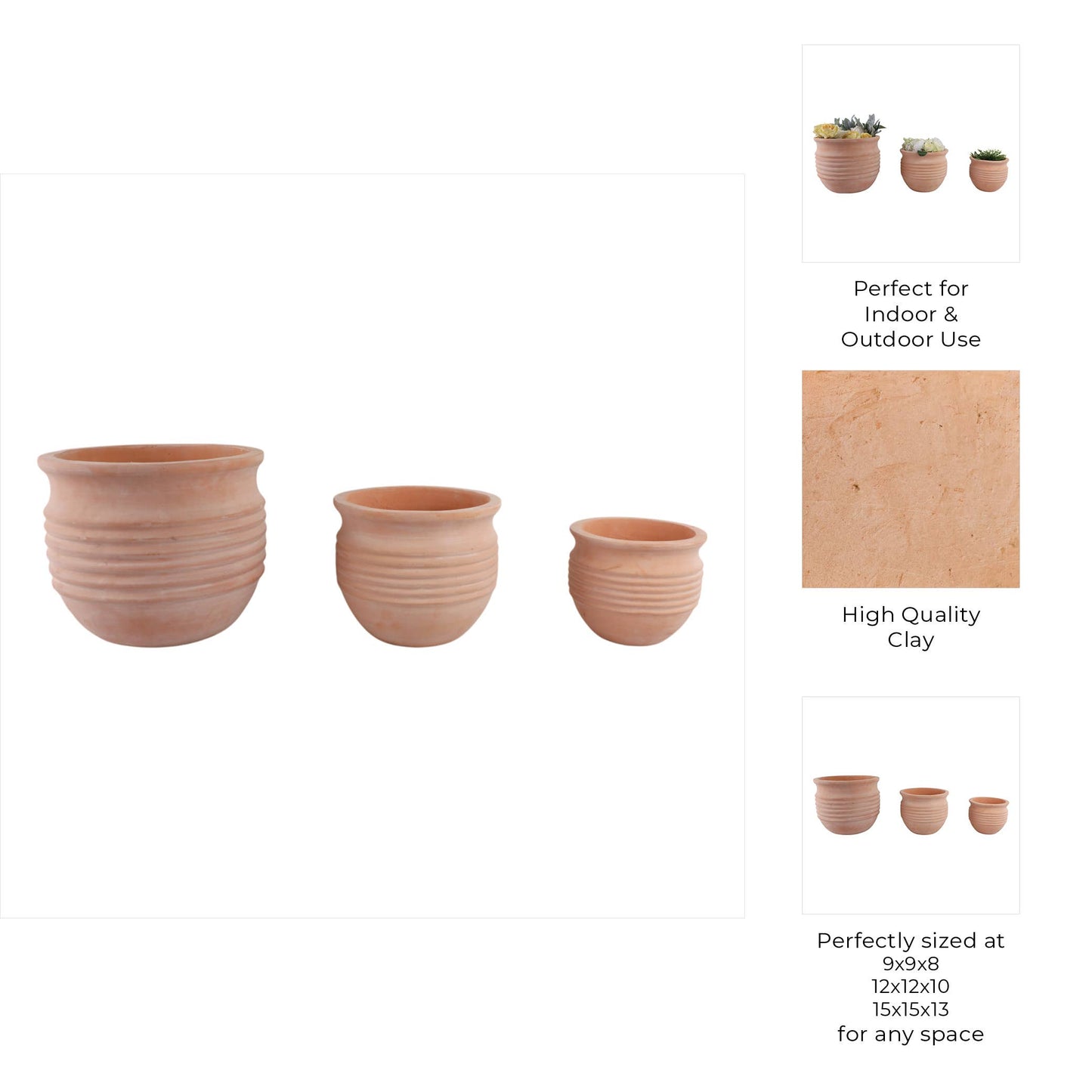 Ceramic Ribbed Planter Pots