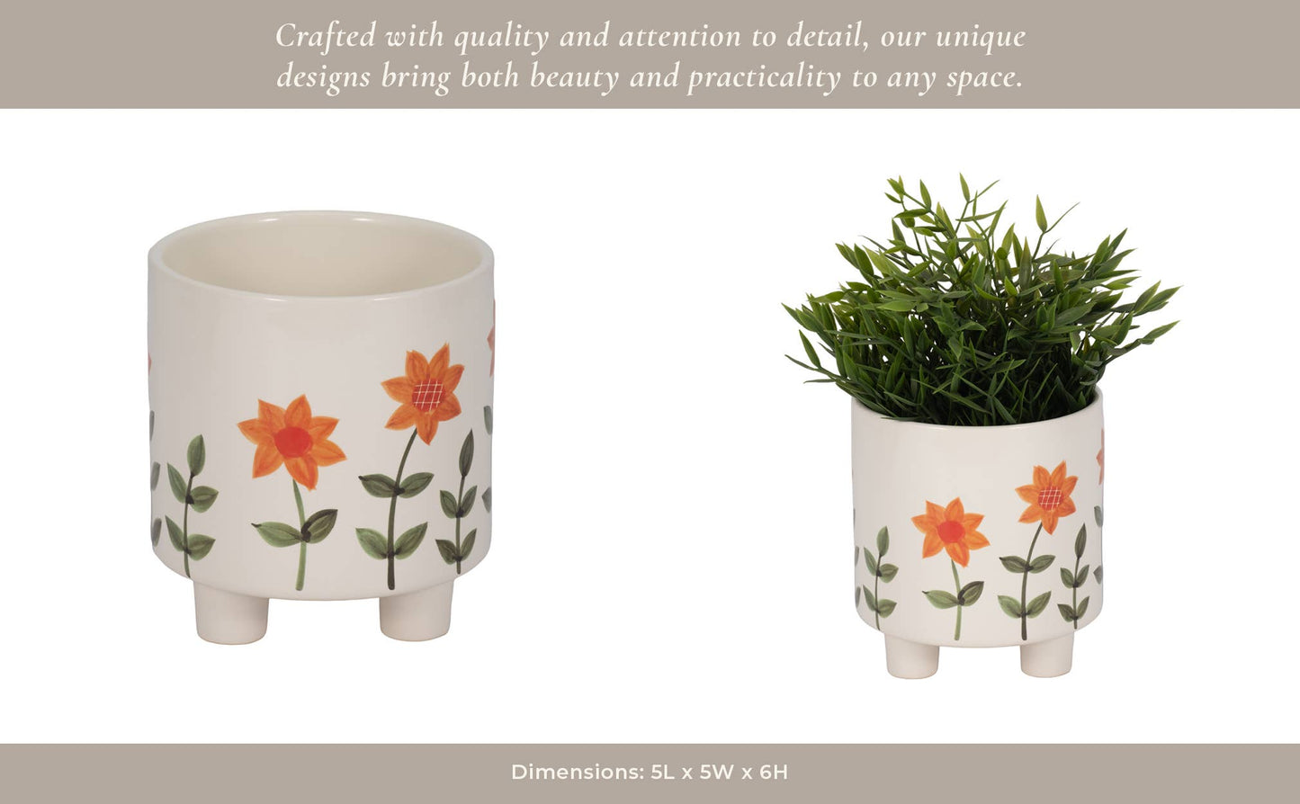 6 in. White Resin Footed Hand Painted Planter
