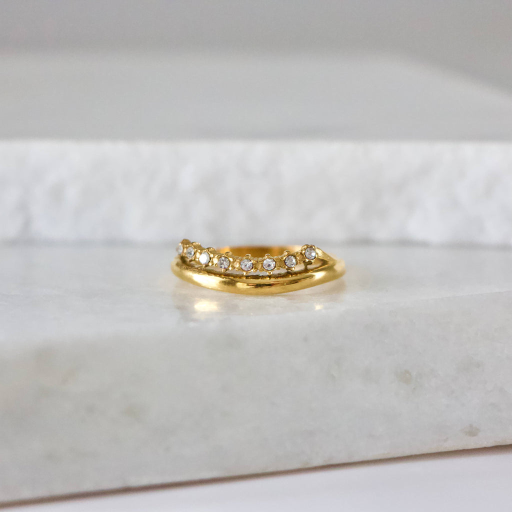 Crystal Stacked Wave Ring - Waterproof