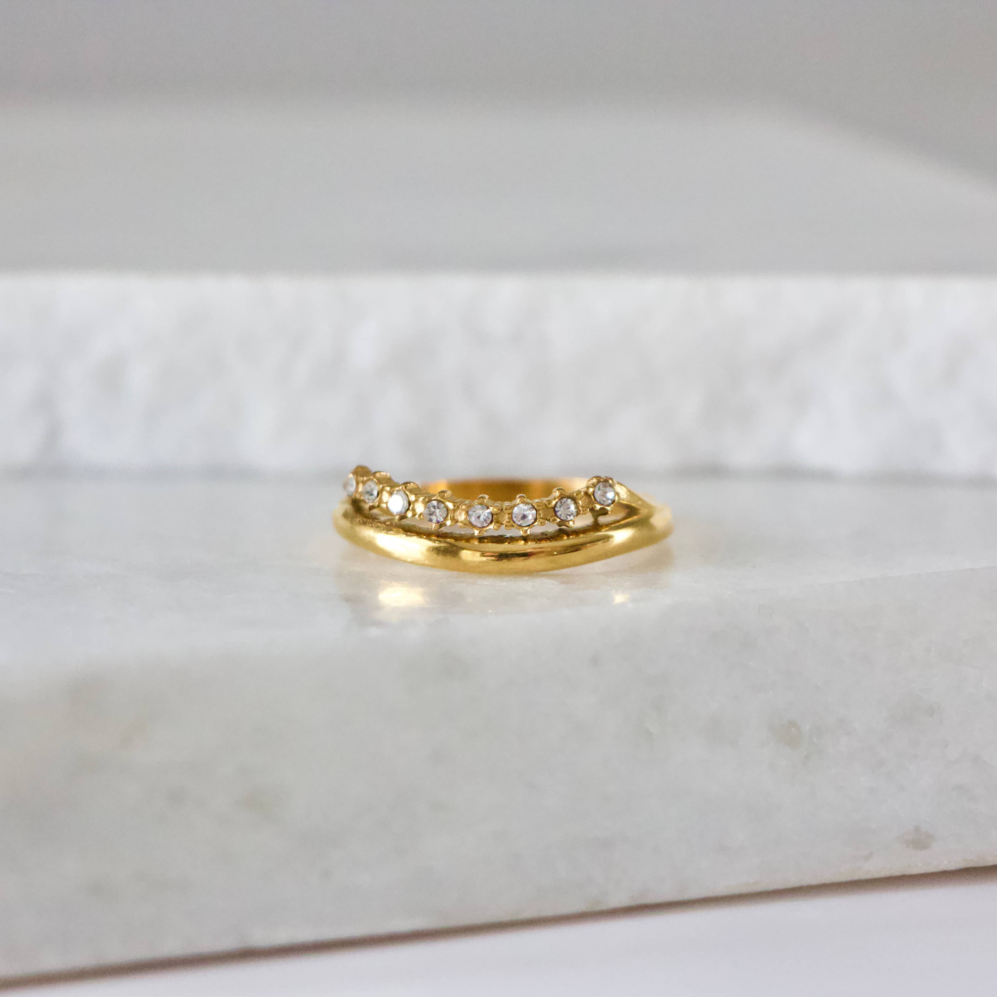 Crystal Stacked Wave Ring - Waterproof