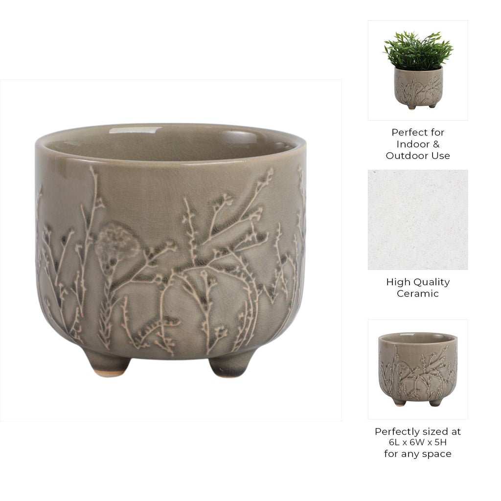 Cream Ceramic Round Raised Flowers Branches