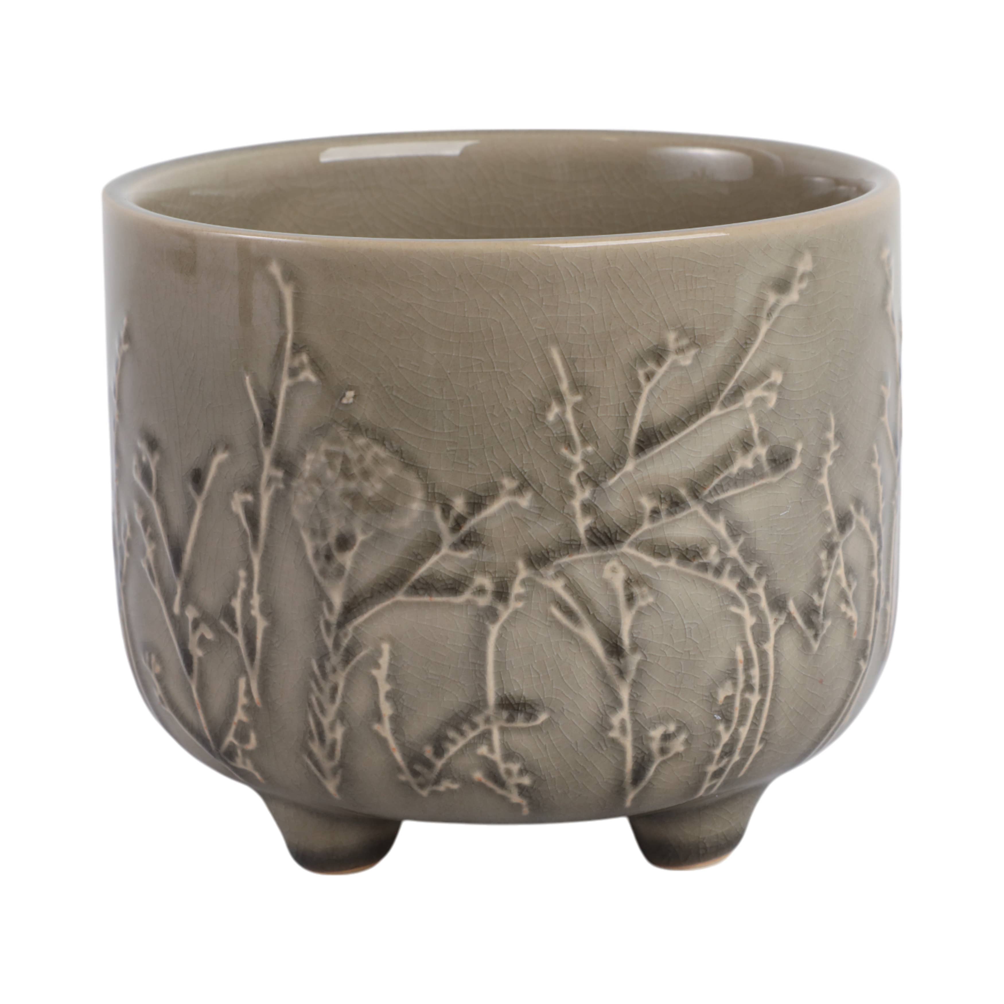 Cream Ceramic Round Raised Flowers Branches