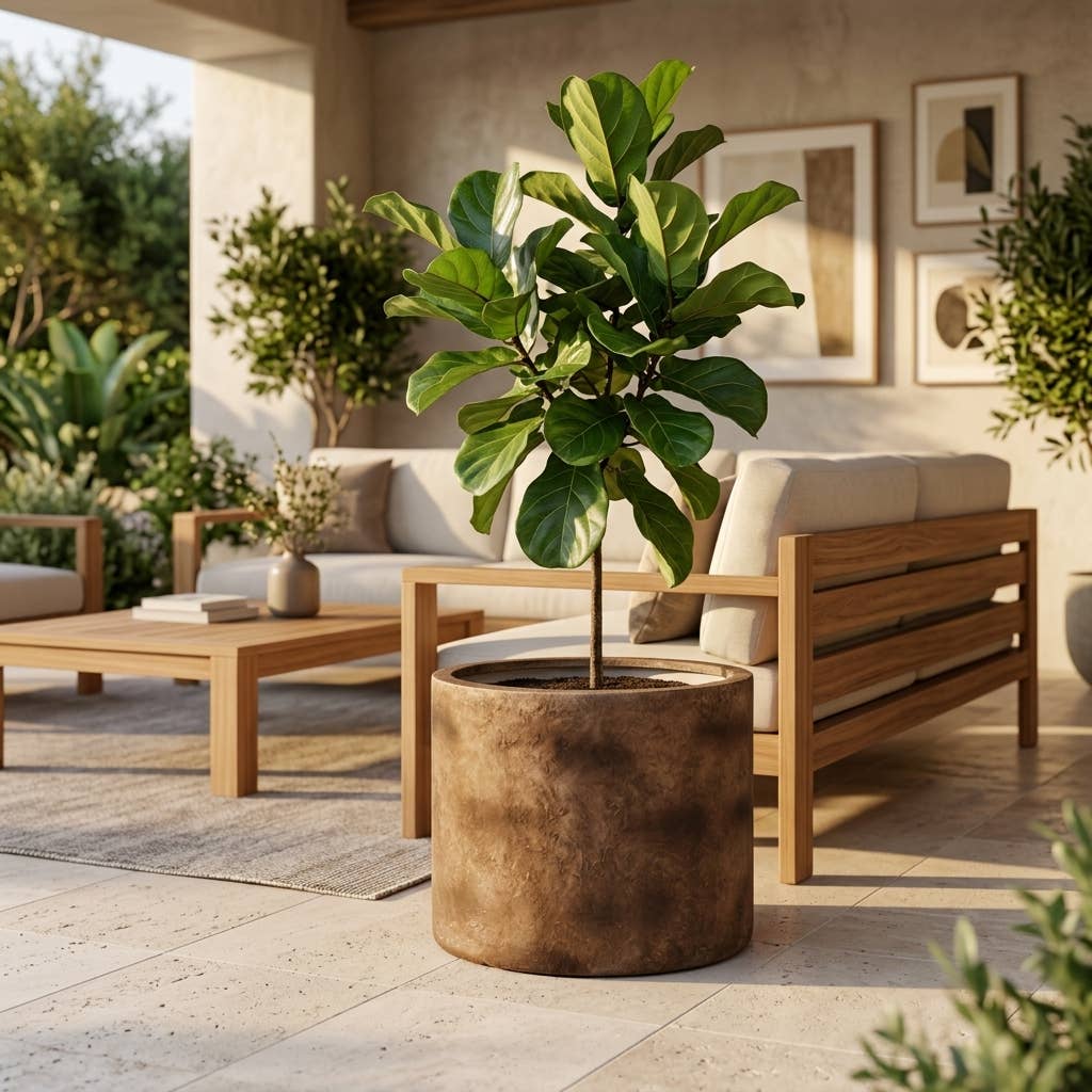 Plant Pot - Brown Ceramic Round Resin Textured Finish, 24 in