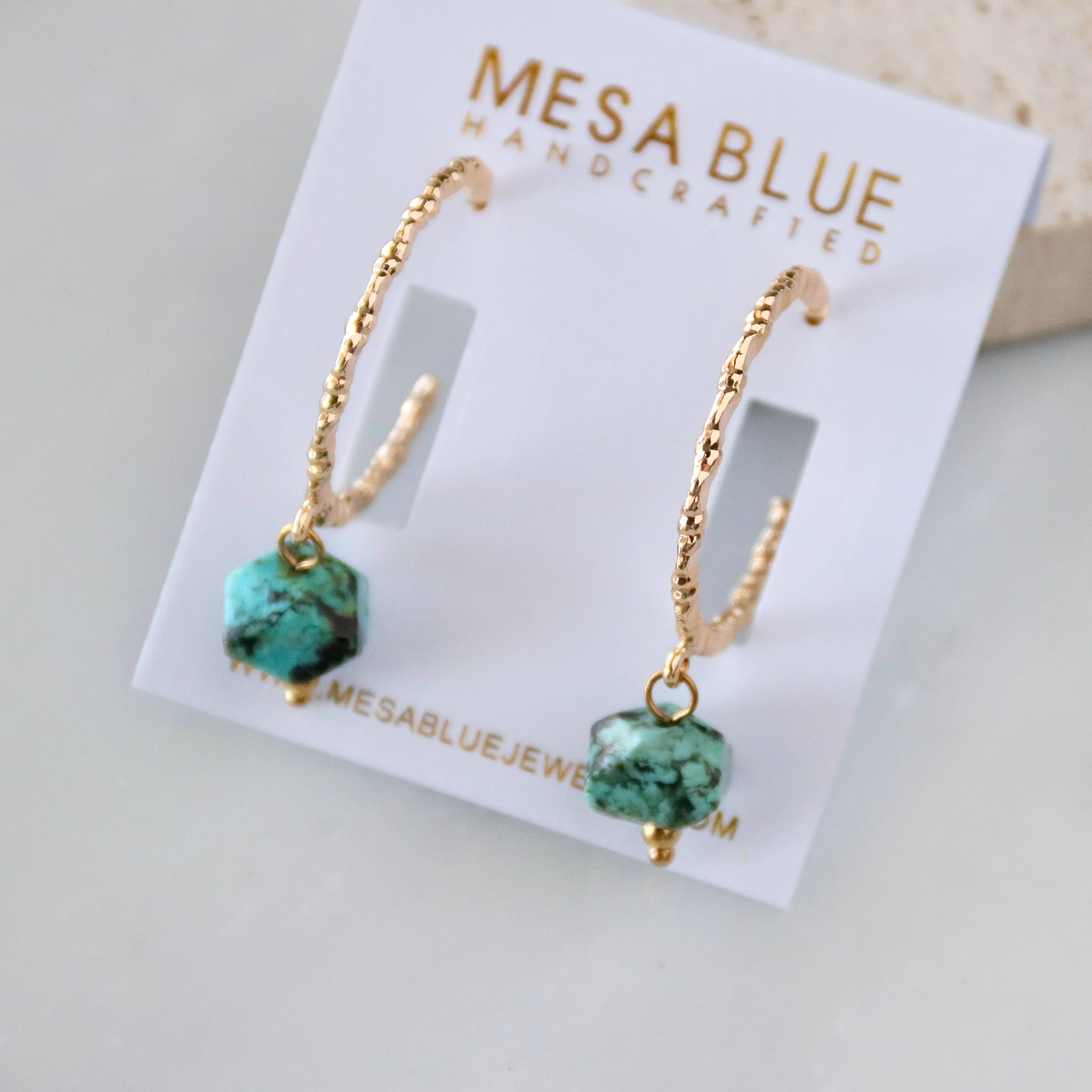 Amazonite or Turquoise Textured Hoop Earrings