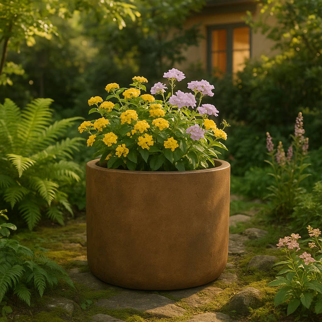 Plant Pot - Brown Ceramic Round Resin Textured Finish, 24 in