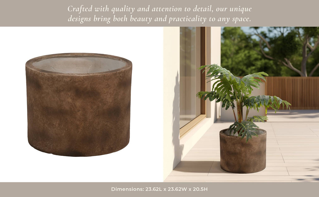 Plant Pot - Brown Ceramic Round Resin Textured Finish, 24 in