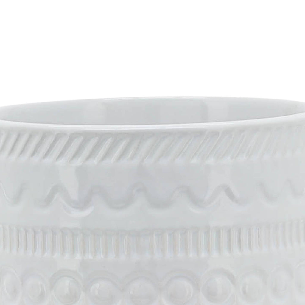 White Ceramic Tribal Carved on Wood Stand