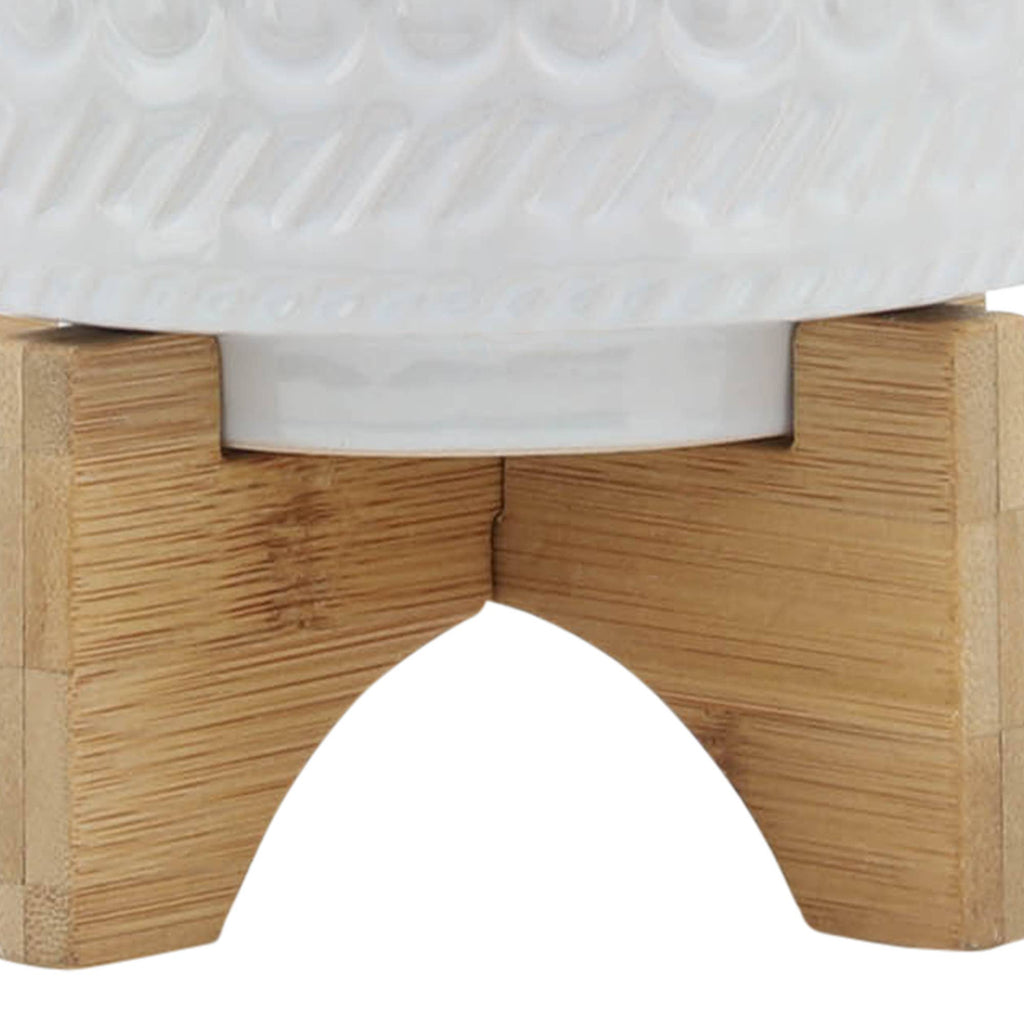 White Ceramic Tribal Carved on Wood Stand