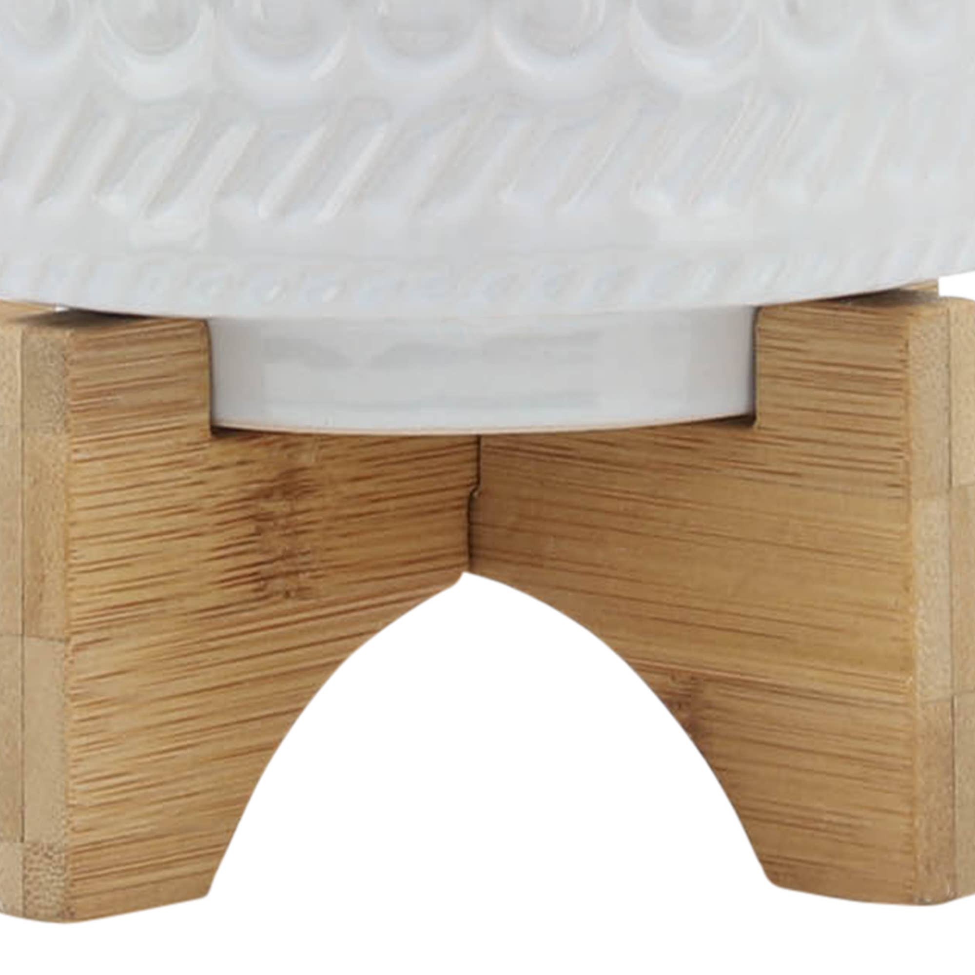 White Ceramic Tribal Carved on Wood Stand