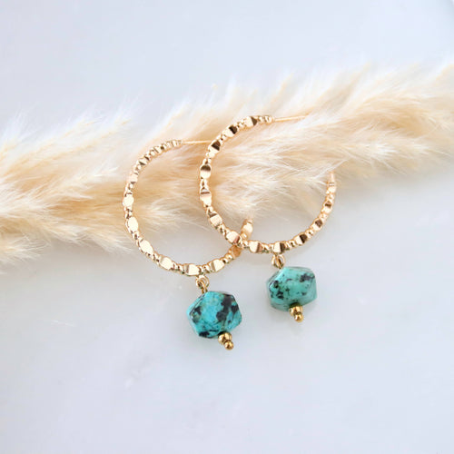 Amazonite or Turquoise Textured Hoop Earrings