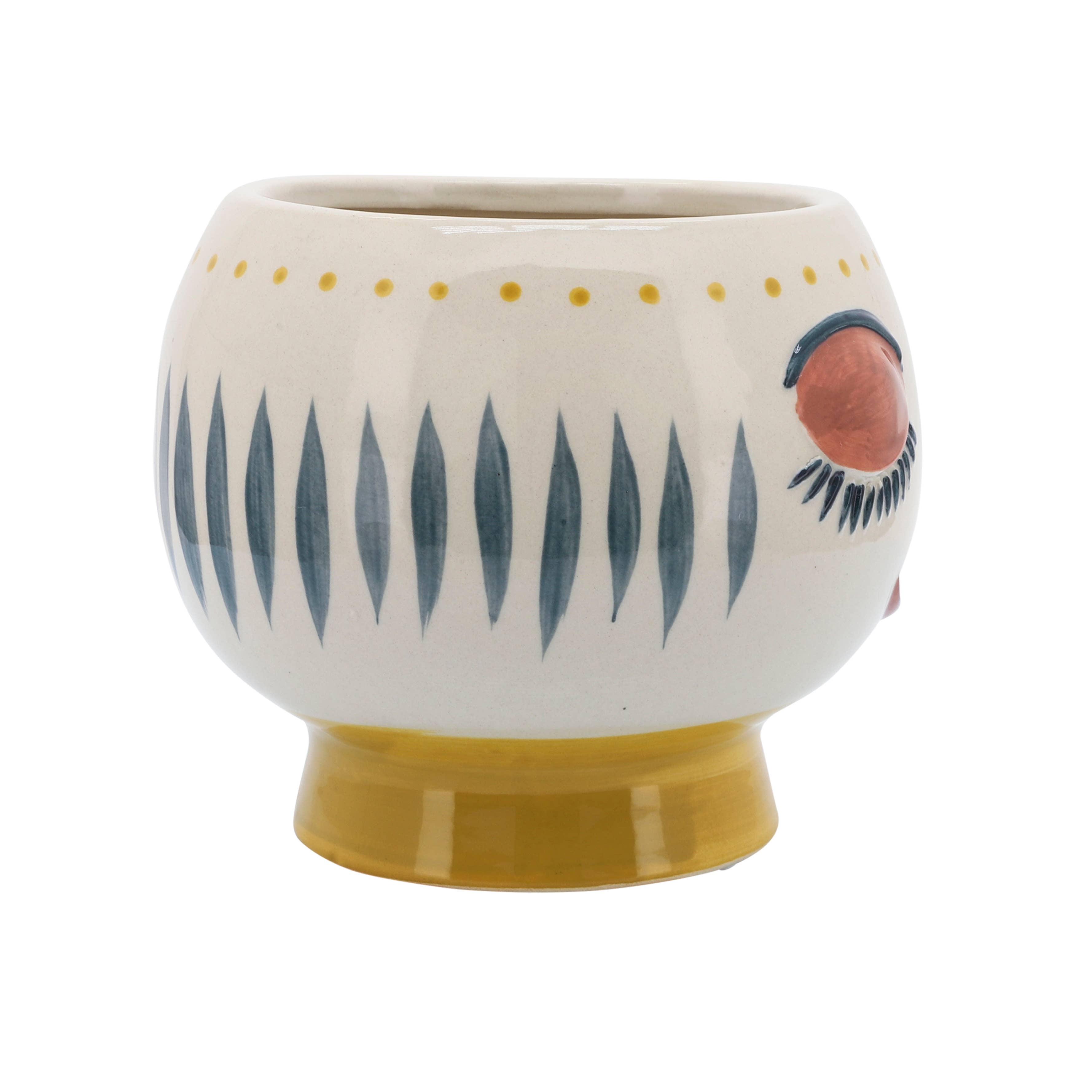 Ivory/Yellow Ceramic Round with Artsy Face, 7 in