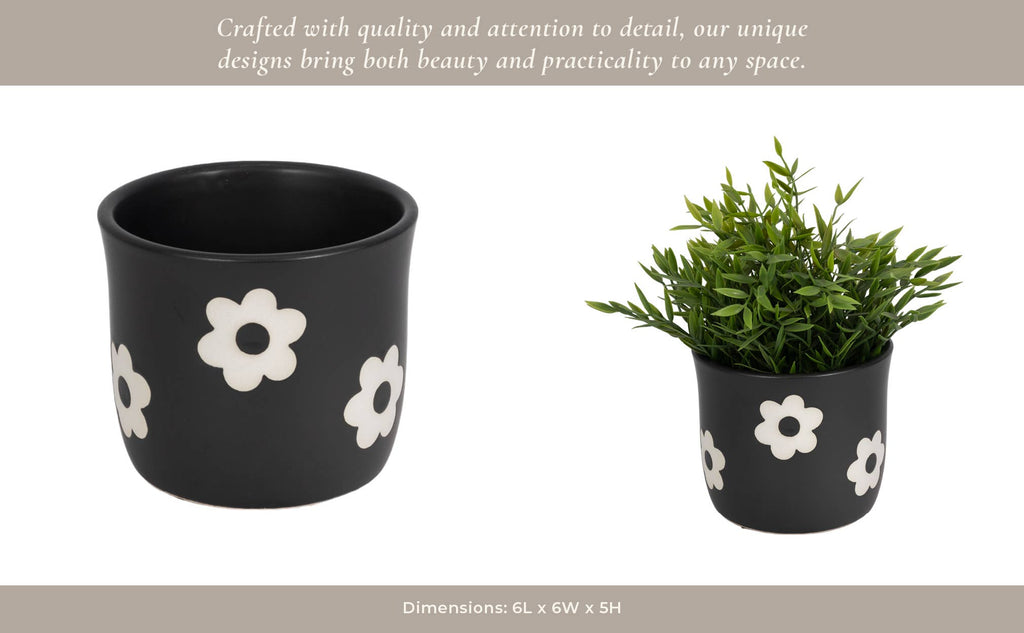 Black/White Ceramic Raised Flower Power