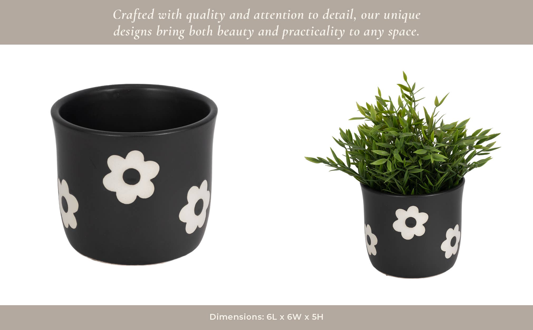 Black/White Ceramic Raised Flower Power