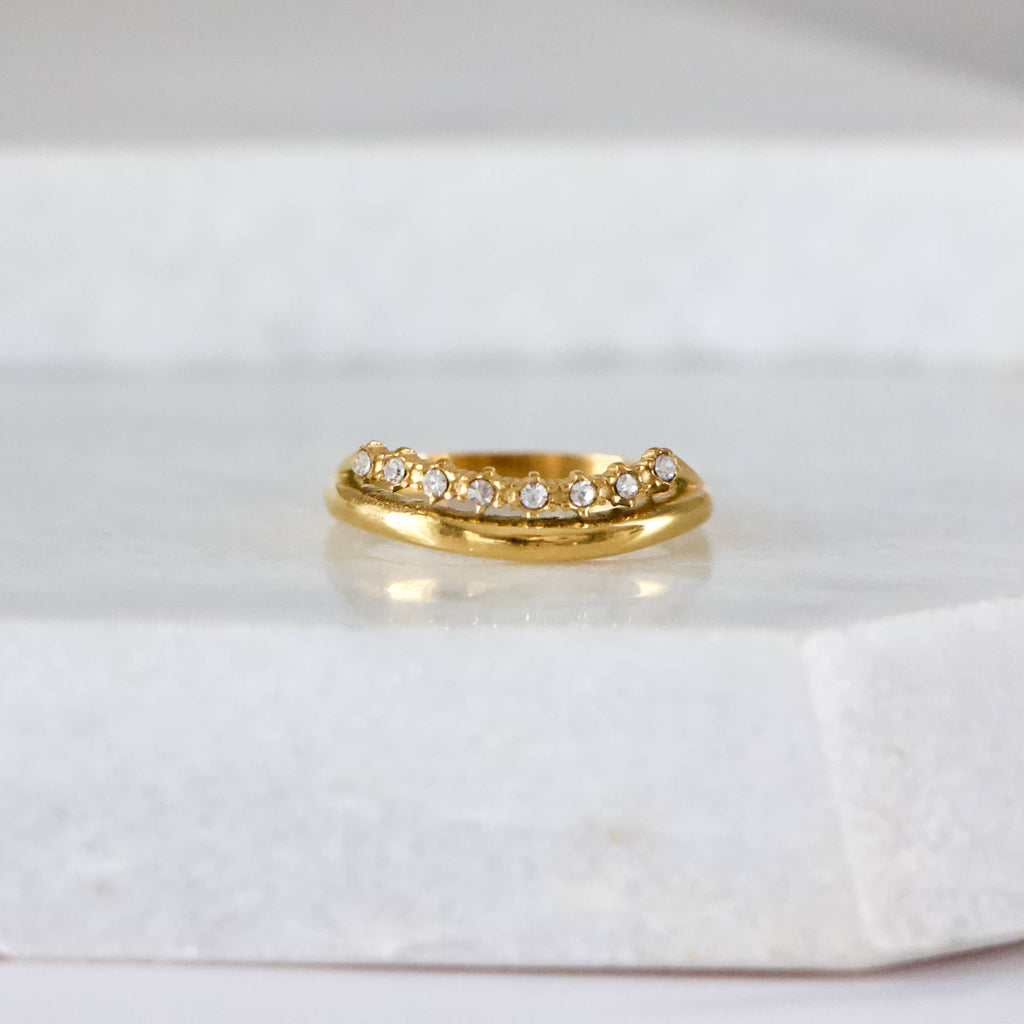 Crystal Stacked Wave Ring - Waterproof