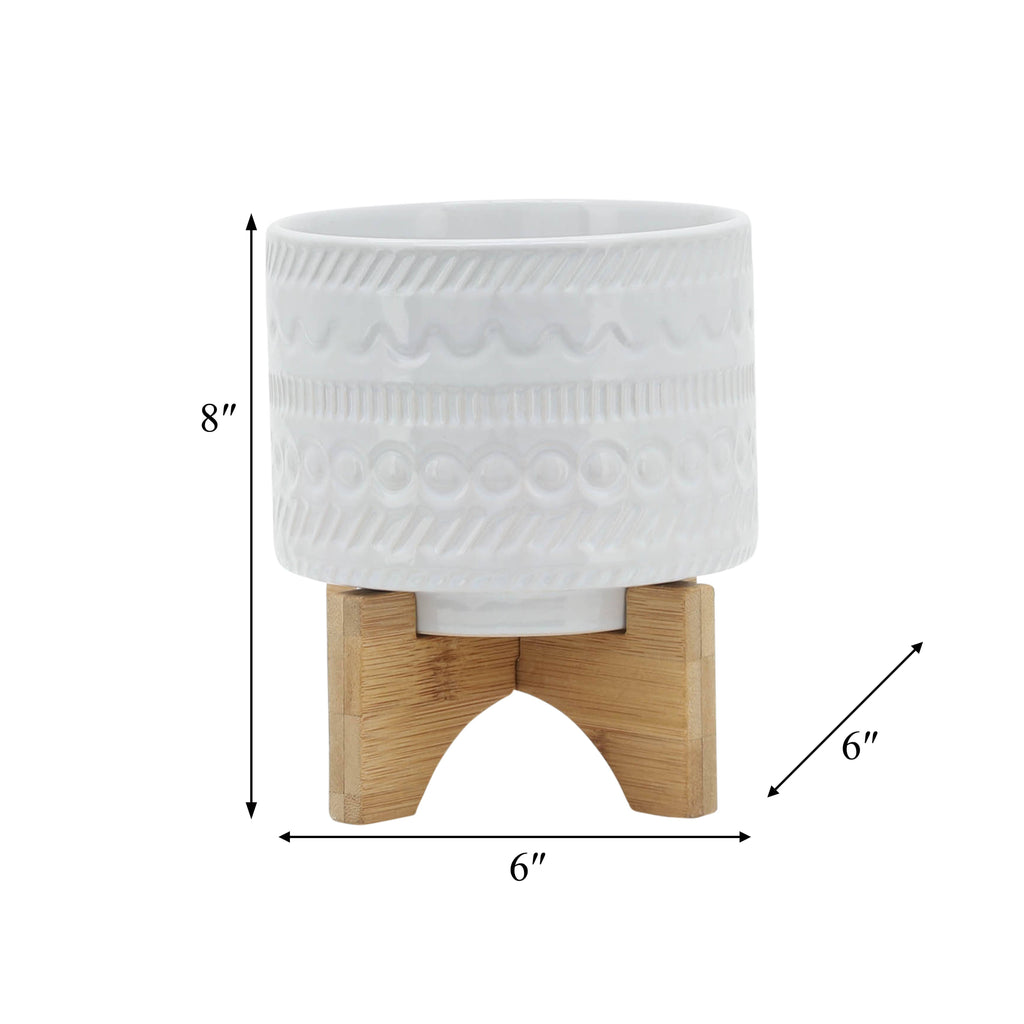 White Ceramic Tribal Carved on Wood Stand