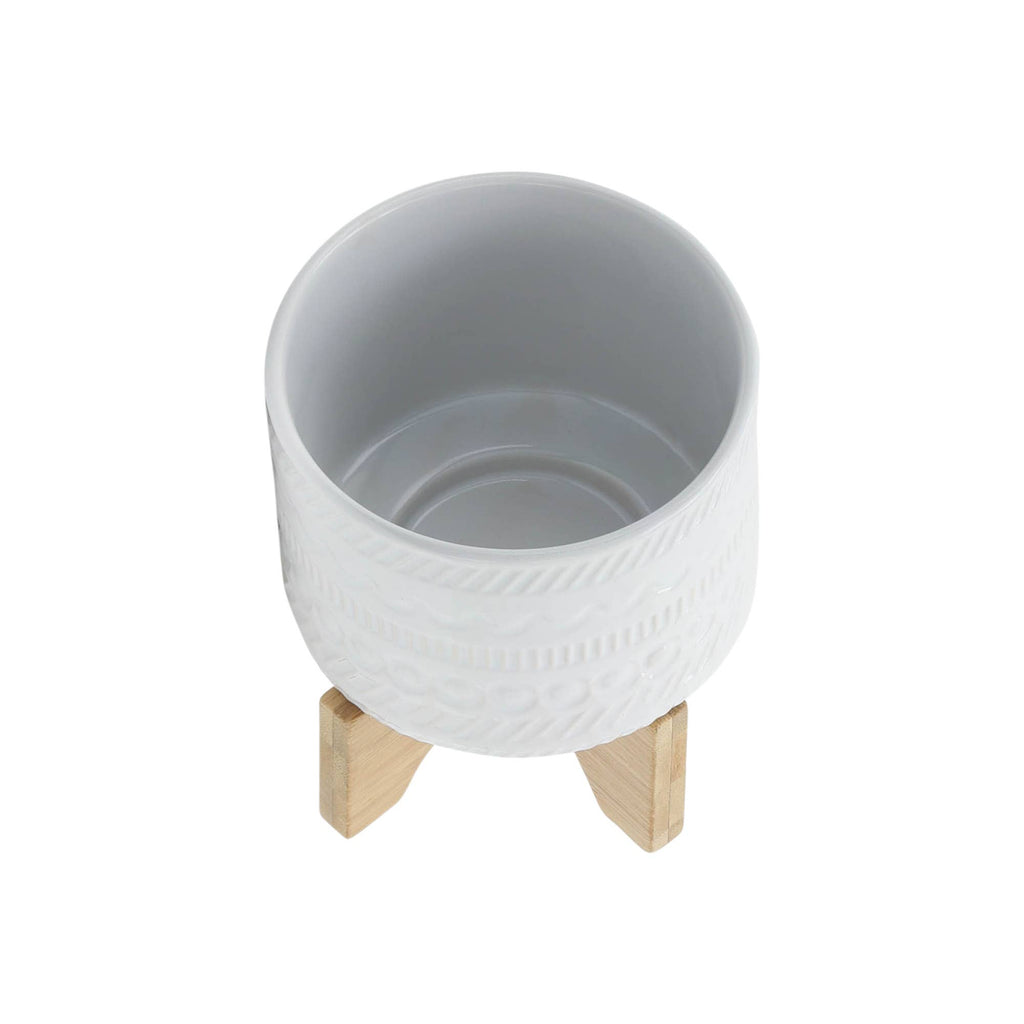 White Ceramic Tribal Carved on Wood Stand