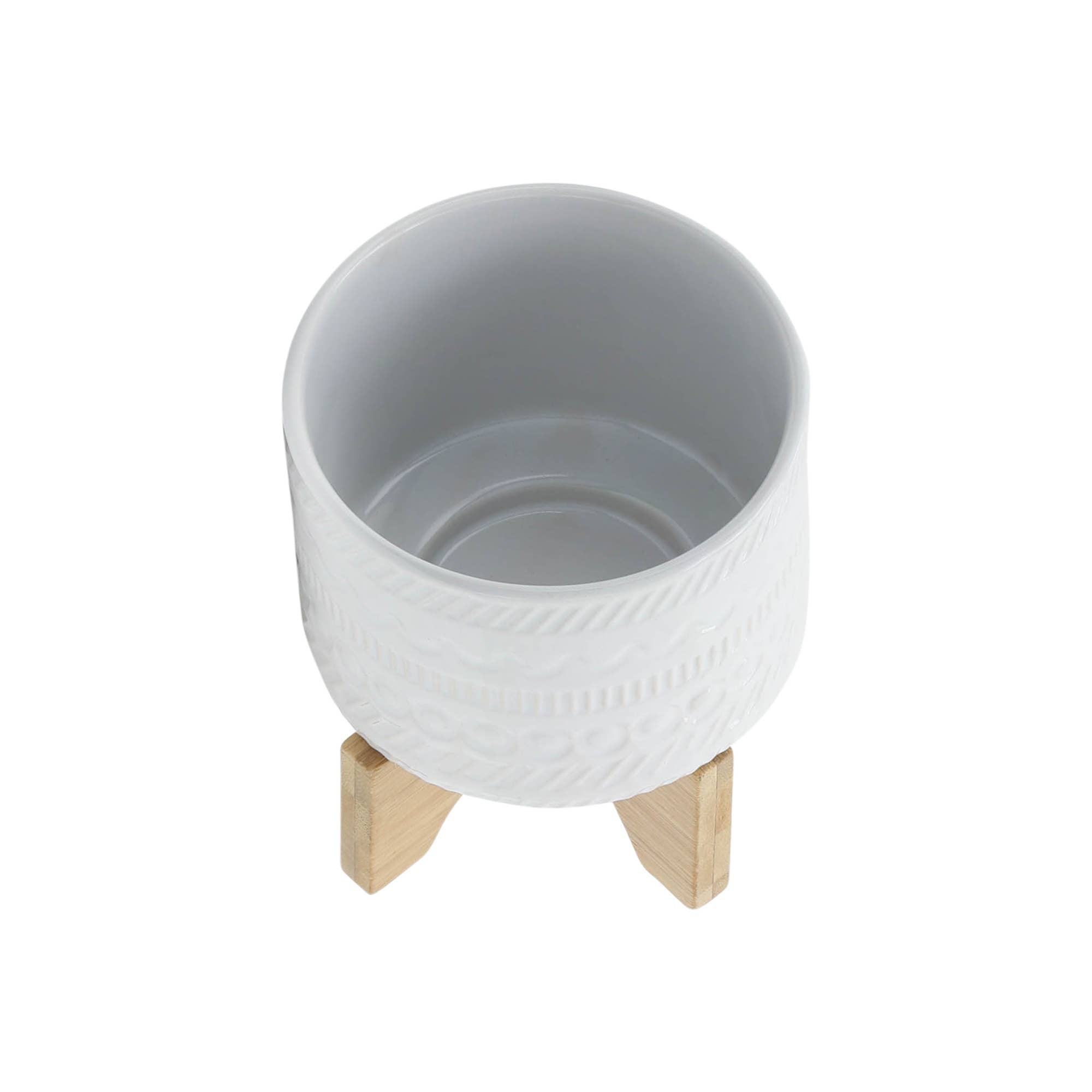 White Ceramic Tribal Carved on Wood Stand